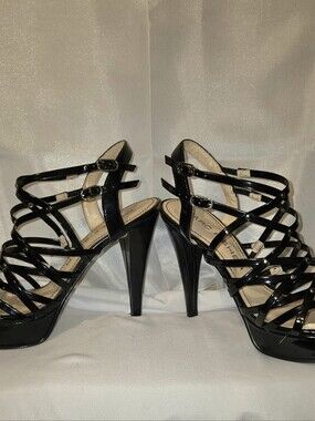 Marc Fisher Black Patent Strappy Platform Heels. 7